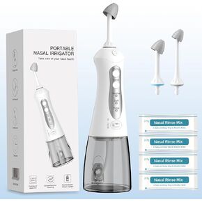 Nasal Irrigation System - Neti Pot Sinus Rinse Kit Electric Nose Cleaner Machine, Rechargeable Nasal Wash Flush System with 3 Modes, Extral Saline Packets 40 Packs, Portable for Travel and Home