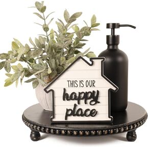 Wooden Tray for Home Decor, Farmhouse Decor Round Wood Tray, Decorative Tray for Living Room Decor Coffee Table Decor Kitchen Table Decor or House Decor (Black)