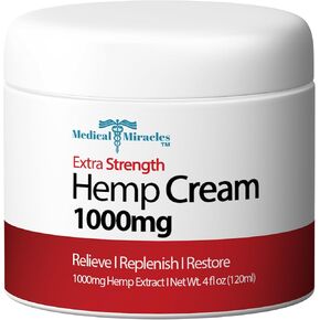 Hemp Relief Cream - Ideal for Hips, Joints, Neck, Back, Elbows, Fingers, Hands, and Knees Proudly Made in USA (1000mg) NOW NEW 4OZ SIZE