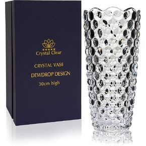 مزهرية كريستال سي اس ارتفاع 12 انش، تصميم قطرة الندى، للزهور والديكور. قطعة لامعة لطيفة جميلة. مثالية كهدية، ومناسبة لجميع المناسبات. in Kuwait
