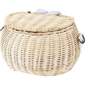 Children Bike Basket Wicker Bike Scooter Tricycle Basket Shoulder Strap Front Handlebar Basket Rattan Basket for Kids