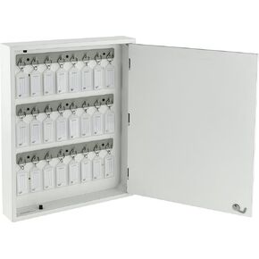 Acrimet Key Cabinet Organizer 24 Positions with Lock (Wall Mount) (24 Crystal Tags Included) (White Cabinet)