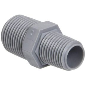 RN6-4PVDF Industrial Gray Kynar Conversion Reduction Nipple, 1/4-18 NPT Thread to 3/8-18 NPT Thread (Pack of 10)