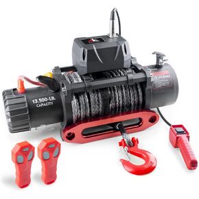 13500 lb Waterproof Synthetic Black Rope Winch Load Capacity Electric Winch Kit,Winch with Wired Handle