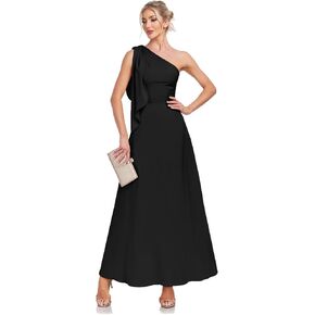 VK Selec Women's 2024 One Shoulder Sleeveless Bridesmaid Dress Super Satin Formal Long Ruffle Dress