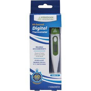 Digital Thermometer | 60-Second Readout | Fahrenheit and Celsius | Rigid Tip | Fever Alert |