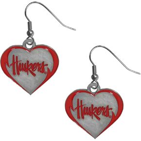 Siskiyou Sports NCAA Nebraska Cornhuskers Heart Dangle Earrings, Team Colors,One Size