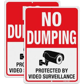 GicnKeuz No Dumping Signs Private Property, 10 x 7 Inches Video Surveillance Protected, Violators Will Be Prosecuted Signs, Reflective Aluminum, Fade Resistant, Easy to Mount (2-Pack)