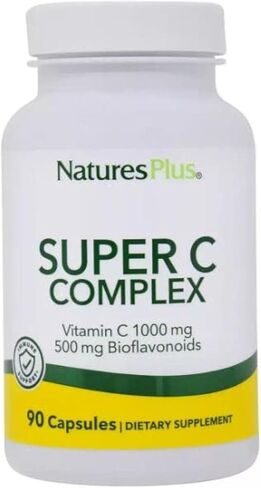 Natures Plus Super C Complex - 1000 mg Ascorbic Acid, 90 Vegetarian Capsules - High Potency Vitamin C Supplement, Antioxidant - Gluten-Free - 45 Servings in Saudi Arabia