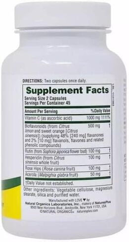 Natures Plus Super C Complex - 1000 mg Ascorbic Acid, 90 Vegetarian Capsules - High Potency Vitamin C Supplement, Antioxidant - Gluten-Free - 45 Servings in Saudi Arabia