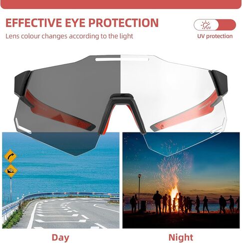 ROCKBROS Photochromic Cycling Glasses, UV Protection Sports Sunglasses for Men Woman, Biking Sunglasses for Running Fishing Driving Baseball in Saudi Arabia