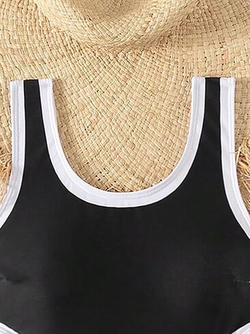 Floerns Girls One Piece Boho Contrast Trim Cut Out Waist Scoop Neck Swimsuit in Saudi Arabia