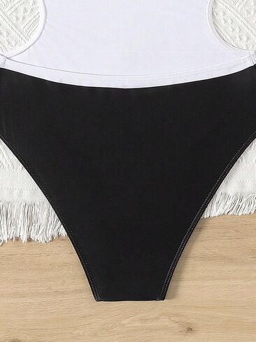 Floerns Girls One Piece Boho Contrast Trim Cut Out Waist Scoop Neck Swimsuit in Saudi Arabia