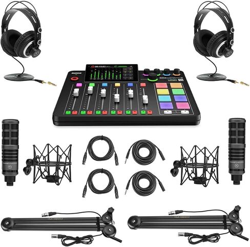 وحدة تحكم استوديو إنتاج Rode RODECaster Pro II، حزمة مع 2x ميكروفونات بث صوتية TAP300 وذراع بث 2x H&A in Saudi Arabia
