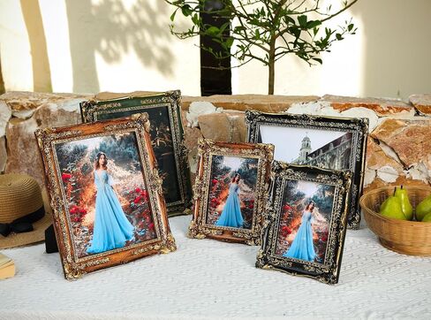 إطار صورة عتيق مقاس 5x7 - إطار عتيق أنيق مزخرف باللونين الأسود والذهبي مع واجهة زجاجية وسطح طاولة وشاشة عرض على الحائط (أسود، 5x7) in Kuwait