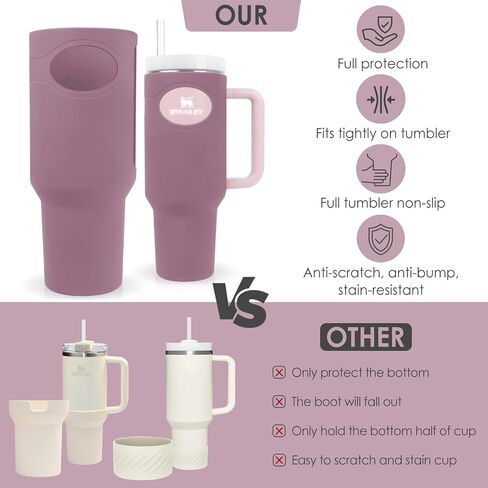 Silicone Full Boot for Stanley Cup 40 oz, Full Protector Cup Sleeve for Stanley 40 oz Tumbler with Handle, Anti-Scratch Anti-Slip and Dirt-Resistant Cup Boot Sleeve for Stanley Cup Accessories(Purple) in Saudi Arabia