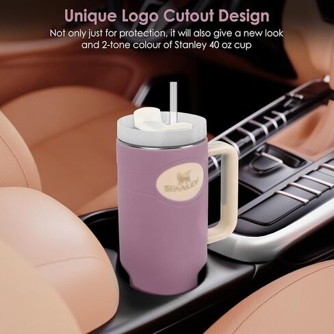 Silicone Full Boot for Stanley Cup 40 oz, Full Protector Cup Sleeve for Stanley 40 oz Tumbler with Handle, Anti-Scratch Anti-Slip and Dirt-Resistant Cup Boot Sleeve for Stanley Cup Accessories(Purple) in Saudi Arabia