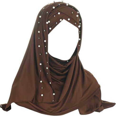 RARITYUS Women Muslim Hijab with Rhinestone Beads Soft Head Wrap Scarf Shawl Islamic Ramadan Long Hejab in Saudi Arabia