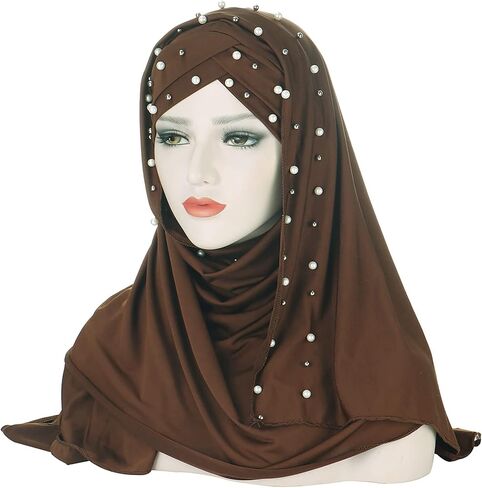 RARITYUS Women Muslim Hijab with Rhinestone Beads Soft Head Wrap Scarf Shawl Islamic Ramadan Long Hejab in Saudi Arabia