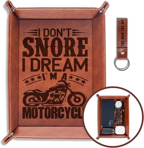 INNObeta Motorcycle Gifts Valet Tray - PU Leather Desktop Organizer for Motorcycle Lovers - Ideal for Keys, Coins, and Bedside Storage - Perfect for Birthday Snore in Saudi Arabia