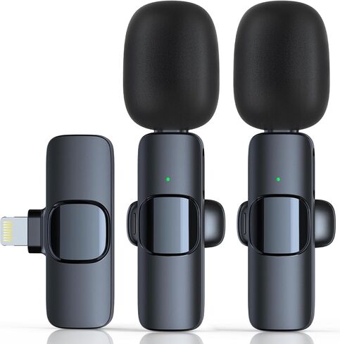 ميكروفون Lavalier لاسلكي لجهاز iPhone iPad، ميكروفون صغير مزود بمشبك على شكل طية صدر السترة لتسجيل فيديو iPhone، والمقابلات، والبث المباشر للألعاب، وPodcase، وYouTube، وVlog، وTikTok، وFacebook، قطعتان in Saudi Arabia