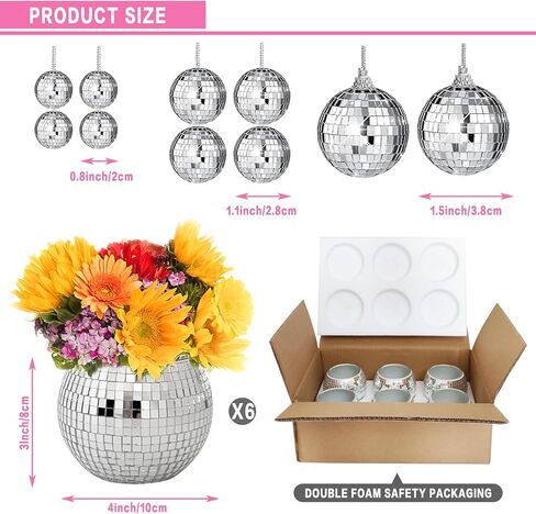 6 قطع 3x4 بوصة ديسكو الكرة زهرة المزهريات الزجاجية، 10 قطع كرات ديسكو مرآة، ديسكو الكرة الجدول ديكور حامل شمعة مزهرية زجاجية لقطع الزفاف الرئيسية حفلة عيد ميلاد الديكور in Kuwait