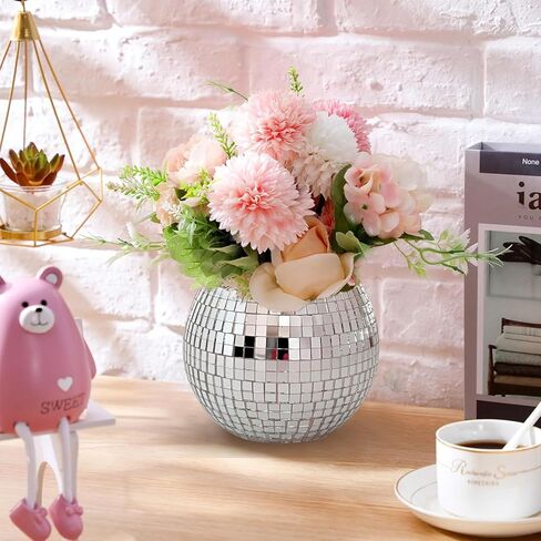 6 قطع 3x4 بوصة ديسكو الكرة زهرة المزهريات الزجاجية، 10 قطع كرات ديسكو مرآة، ديسكو الكرة الجدول ديكور حامل شمعة مزهرية زجاجية لقطع الزفاف الرئيسية حفلة عيد ميلاد الديكور in Kuwait