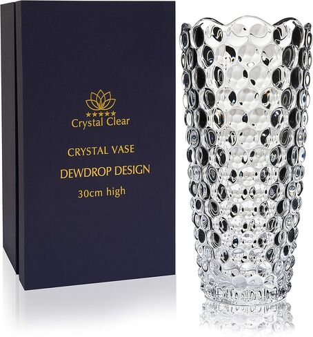 مزهرية كريستال سي اس ارتفاع 12 انش، تصميم قطرة الندى، للزهور والديكور. قطعة لامعة لطيفة جميلة. مثالية كهدية، ومناسبة لجميع المناسبات. in Kuwait