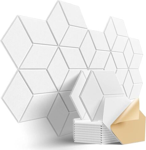 12 Pack Self-adhesive Acoustic Panels 12" X 10" X 0.4" - Sound Proof Foam Panels with High Density, Fashionable Y-Lined Design, Flame Resistant, Absorb Noise and Eliminate Echoes(White)-02 in Saudi Arabia