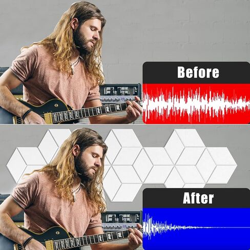12 Pack Self-adhesive Acoustic Panels 12" X 10" X 0.4" - Sound Proof Foam Panels with High Density, Fashionable Y-Lined Design, Flame Resistant, Absorb Noise and Eliminate Echoes(White)-02 in Saudi Arabia