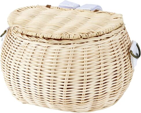 Children Bike Basket Wicker Bike Scooter Tricycle Basket Shoulder Strap Front Handlebar Basket Rattan Basket for Kids in Kuwait