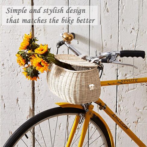 Children Bike Basket Wicker Bike Scooter Tricycle Basket Shoulder Strap Front Handlebar Basket Rattan Basket for Kids in Kuwait