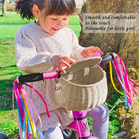 Children Bike Basket Wicker Bike Scooter Tricycle Basket Shoulder Strap Front Handlebar Basket Rattan Basket for Kids in Kuwait