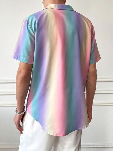 OYOANGLE Men's Colorblock Button Down Short Sleeve Lapel Collared Party Shirt Tops in Saudi Arabia