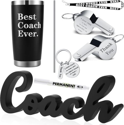 6 Pieces Coach Gifts Coach Keychain Football Soccer Hockey Volleyball Baseball Coach Gifts for Men Coach Whistle with Lanyard Stainless Steel Travel Mug for Men Women Referees Sports Swim Dive Gym in Saudi Arabia