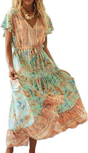 فستان نسائي صيفي من R.Vivimos مصنوع من القطن بطبعة زهور وأكمام قصيرة in Kuwait