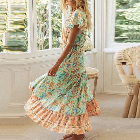 فستان نسائي صيفي من R.Vivimos مصنوع من القطن بطبعة زهور وأكمام قصيرة in Kuwait