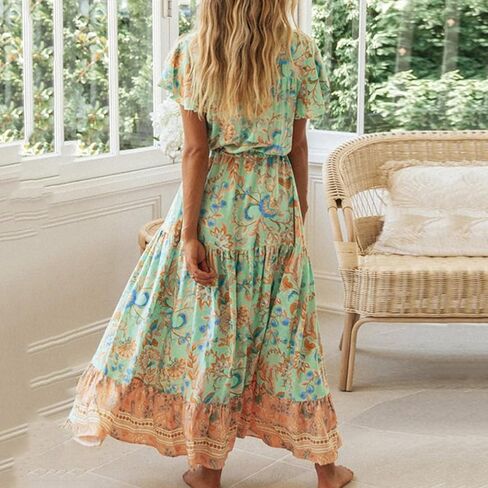 فستان نسائي صيفي من R.Vivimos مصنوع من القطن بطبعة زهور وأكمام قصيرة in Kuwait