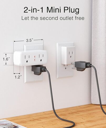 موسع القابس الذكي GHome، مقابس WiFi الذكية المتوافقة مع Alexa وGoogle Home، منفذ ذكي لحماية الطفرة مع جهاز تحكم عن بعد ومؤقت، مآخذ مزدوجة، لا يتطلب محورًا، قائمة ETL FCC، عبوتان in Kuwait