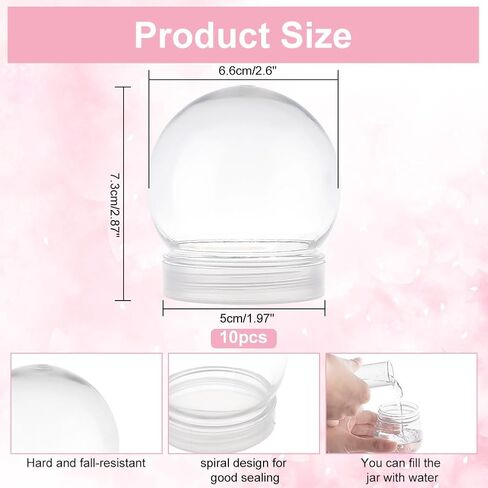 AHANDMAKER 10Pcs 2.6Inch DIY Snow Globes Clear Christmas Water Globes with Caps Snow Globe Clear Plastic Water Globe for DIY Crafts Christmas Home Decor in Saudi Arabia