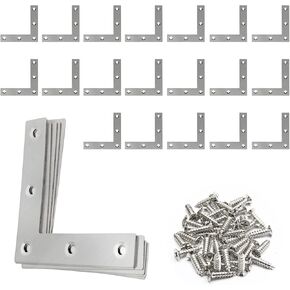 20Pcs L Shape Flat Corner Brace 50mm x 50mm (2" x 2") Flat L Bracket,Stainless Steel L Shape Flat Mending Plates with Screws for Frame, Furniture & Cabinet.