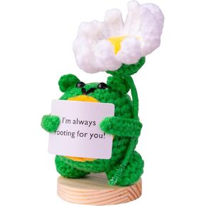 Handmade Emotional Support Crochet Animal Gift, Funny Positive Animals Knitting Doll Gift Car Ornament with Wooden Base Positive Affirmation Card for Car Home Office(D2)