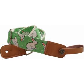 MUSIC FIRST Original Design Cute Cartoon “Little Bunny" Soft Canvas & Genuine Leather Ukulele Strap Ukulele Shoulder Strap With a Genuine Leather Strap Locker