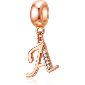 Rose Gold Letter Charms 925 Sterling Silver Initial A-Z Alphabet Beads Charm with CZ fit Pandora European Bracelet Gifts for Christmas Mothers Days
