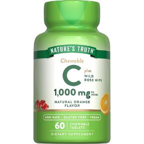 Nature's Truth Chewable Vitamin C with Rose Hips | 500 mg | 60 Tablets | Vegetarian, Non-GMO & Gluten Free Supplement.