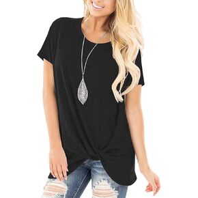 Ladies Tops T Shirts for Womens Long/Short Sleeve Twist Knot T-Shirts Tie Front Comfy Tee Casual Top Loose Fit Tshirts