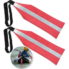 Anley Kayak Tow Red Safety Travel Flags with Reflective Strip - Warning Flag for Canoes, Boats, SUP, Truck, Trailer - Waterproof and Durable Oxford Safety Flag - 14x4.7 inch (Pack of 2)