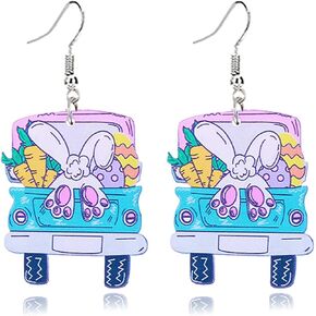 coadipress Easter Acrylic Earrings Cute Egg Rabbit Earrings Rainbow Egg Dangle Earrings for Women Rabbit Easter Jewelry