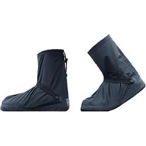 rain shoe cover - Waterproof Shoe Covers with Zipper - Non-Slip, Wear-Resistant Fabric, Reflective Heel for Safety - Black, Mid-Length, Fits Shoe Sizes up to size 10 - perfect shoe covers for rain