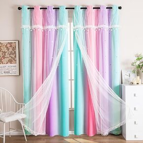 UNISTAR Curtains for Girls Bedroom Kids Room, Star Room Darkening Cutain for Princess Daughter Window Home Decor (Pink Purple Green /1Panel, W52 x L84)